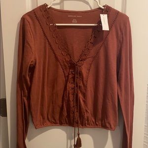 American Eagle Long Sleeve Top with Tassles